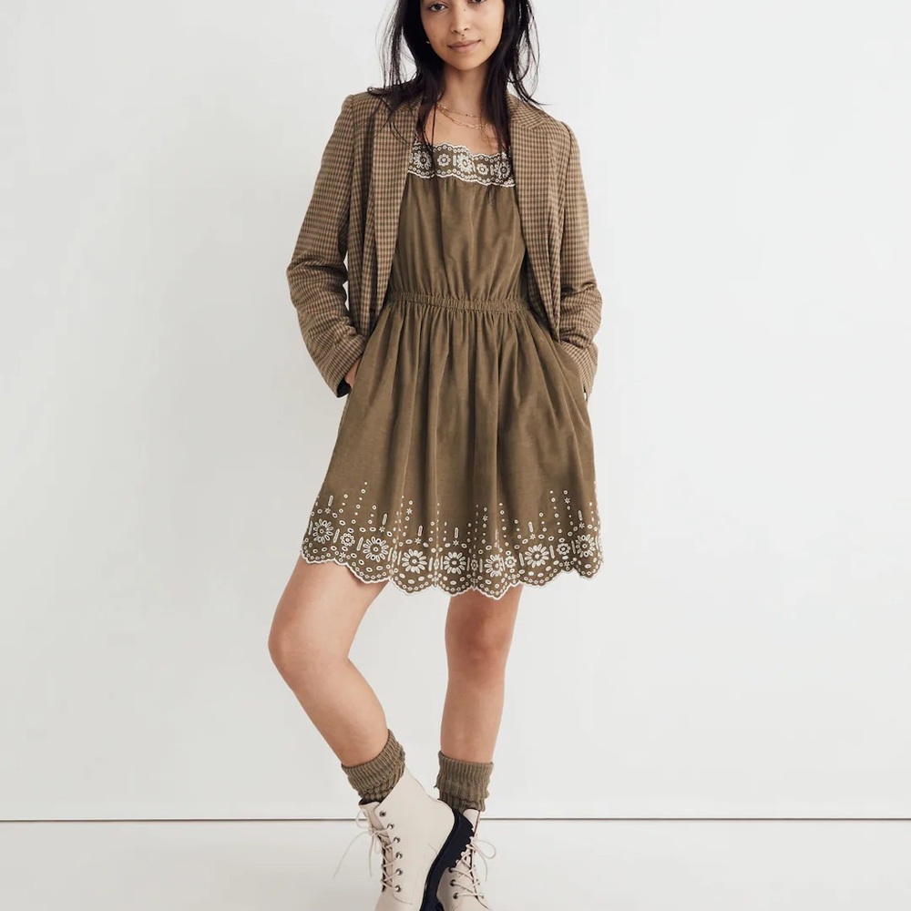 Madewell Embroidered Corduroy Square-Neck Mini Dress Fall Thanksgiving Cottage